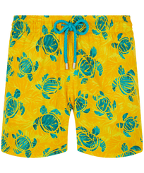 Men Stretch classic Printed - Men Stretch Swim Trunks Turtles Madrague, Yellow front view