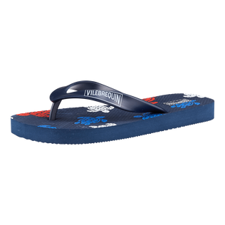 Chanclas con estampado Tortues Multicolores para niños Azul marino vista trasera