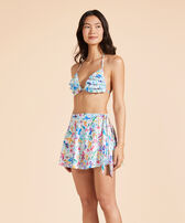 Falda de playa con estampado Happy Flowers para mujer Blanco vista frontal desgastada