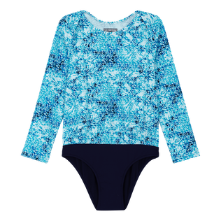 Flowers Tie & Dye Rashguard mit Reißverschluss für Mädchen Marineblau Vorderansicht