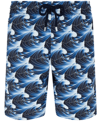 Bañador elástico largo con estampado Waves para hombre Azul marino vista frontal