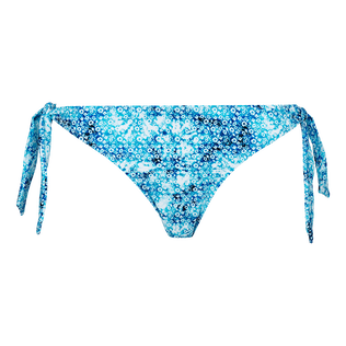 Braguita de bikini con tiras de atar en los laterales y estampado Flowers Tie & Dye para mujer Azul marino vista frontal