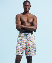 Men Long Swimwear Utra-light and Packable Fish Family White front worn view