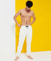 Men Jogger Cotton Pants Solid Off white front worn view