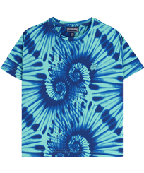 Boys Cotton T-Shirt Tie & Dye Turtles Print Azure 正面图