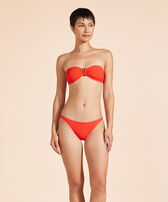 Women Ring Bandeau Bikini Top Jacquard Vichy Poppy red front worn view