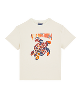 Boys Organic Cotton T-shirt Puffer Turtles Monoi Print Off white front view