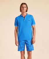 Men Knit Cotton Polo Solid Earthenware front worn view