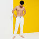 Men Jogger Cotton Pants Solid Off white front worn view