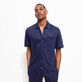 Camisa de bolos unisex en lino de color liso Azul marino vista frontal desgastada