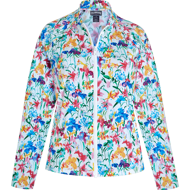 Women Zipper Rashguard Happy Flowers - Flynn-z - White