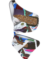 Bañador asimétrico de una sola pieza con estampado Séduction para mujer - Vilebrequin x Deux Femmes Noires Multicolores vista frontal