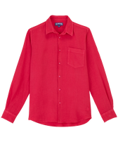Men Linen Shirt Solid Gooseberry red front view