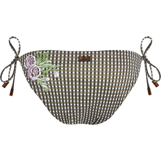 Braguita de bikini de corte brasileño con estampado Pocket Checks y flores bordadas para mujer Bronce vista trasera