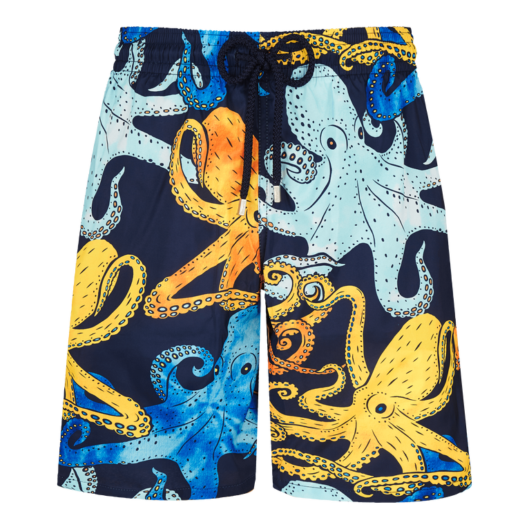 Bañador Largo Con Estampado Poulpes Aquarelle Para Hombre - Traje De Baño - Okohina - Azul