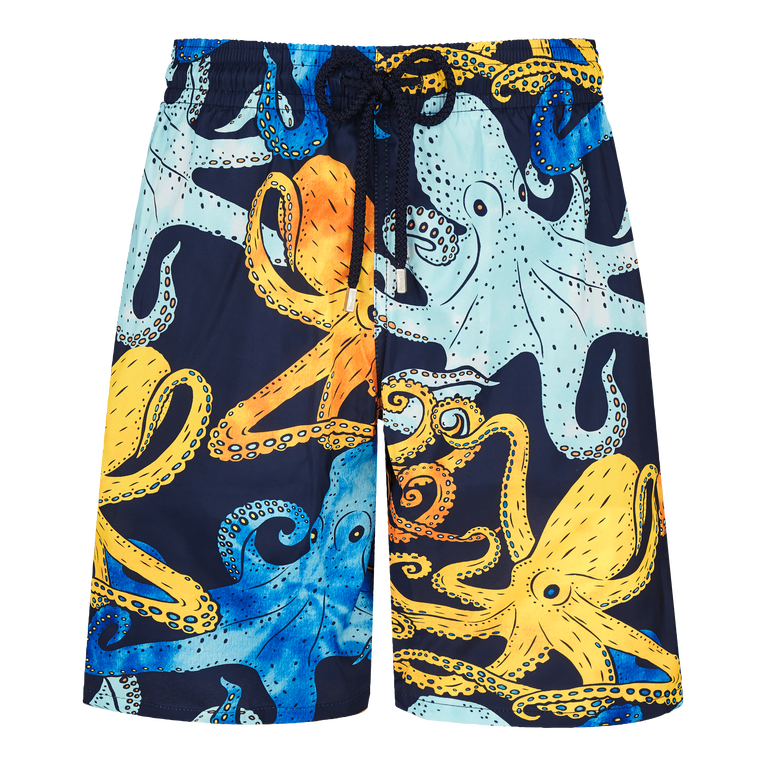 Pantaloncini Mare Uomo Lunghi Poulpes Aquarelle - Costume Da Bagno - Okohina - Blu