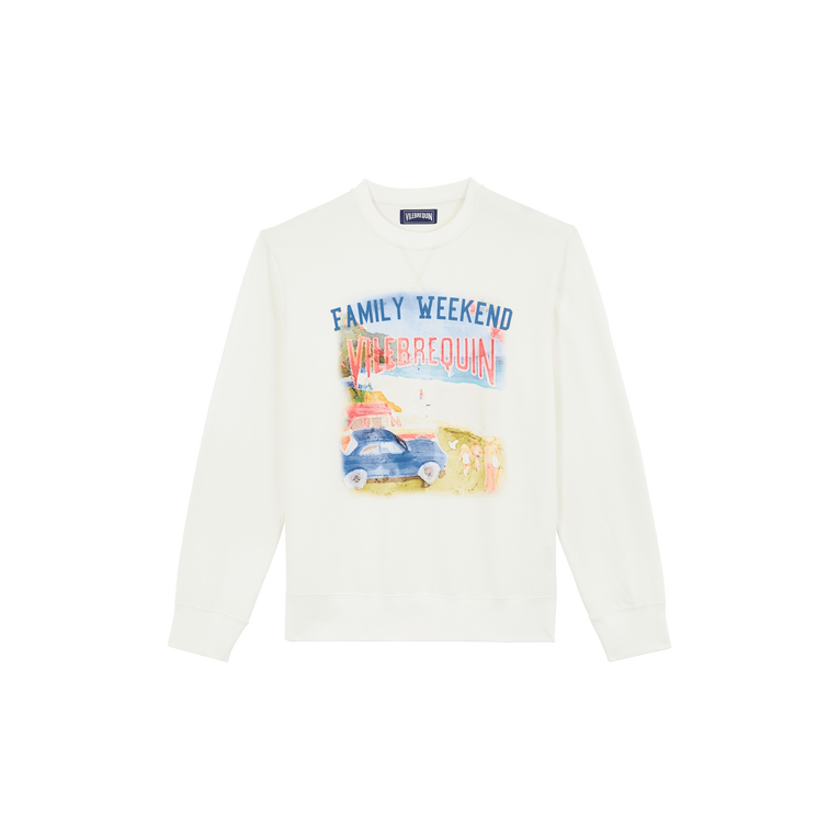 Vilebrequin Men Cotton Crewneck Sweatshirt Family Week-end - Jorasses - White - Size M
