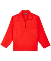 Men Linen Vareuse Shirt Solid Poppy red front view