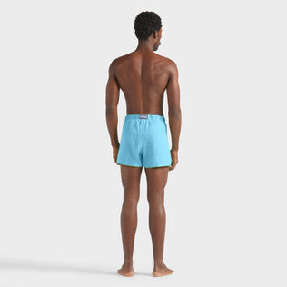 Men Linen Swim Trunks Solid Blue topaz back worn view