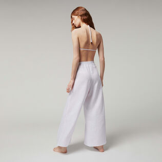Women White Linen Pants- Vilebrequin x Angelo Tarlazzi White back worn view