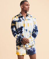 Men Linen Shirt Tie & Dye Navy front worn view