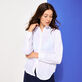 Women long sleeves Linen Shirt Solid White front worn view