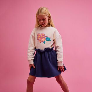 Gonna bambina in cotone tinta unita Blu marine vista frontale indossata