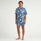 Men Silk Bowling Shirt Tropical Turtles Midnight front worn view