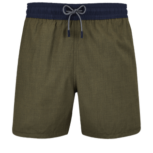 Men Merino Wool Swim Shorts Bicolor Olive heather front view