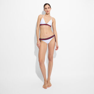 Slip bikini donna con laccetti laterali tinta unita - Vilebrequin x Ines de la Fressange Bianco vista frontale indossata