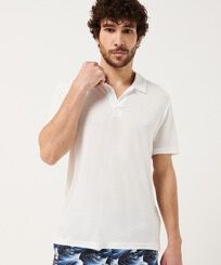 Men Tencel Polo Shirt Solid White front worn view