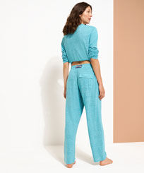 Unisex Linen Pants Solid Heather azure front worn view