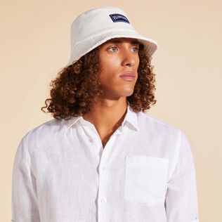 Cappello da pescatore unisex spugna Bianco vista frontale indossata