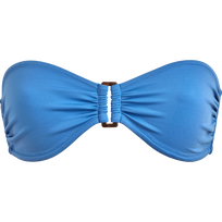 Women Ring Bandeau Bikini Top Solid Jeans blue front view