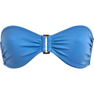 Women Ring Bandeau Bikini Top Solid Jeans blue front view