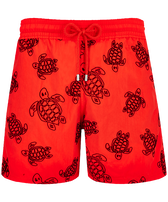 Men Swim Trunks Ronde Des Tortues Flocked Poppy red front view