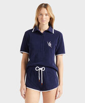 Polo donna in spugna VBQ Line Blu marine vista frontale indossata