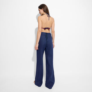 Pantaloni donna in lino tinta unita - Vilebrequin x Ines de la Fressange Blu marine vista indossata posteriore