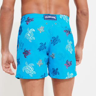 Men Swim Shorts Embroidered Ronde Des Tortues - Limited Edition Lazuli blue back worn view