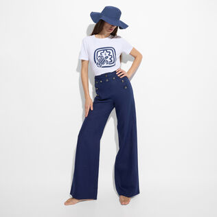 T-Shirt aus Bio-Baumwolle für Damen – Vilebrequin x Ines de la Fressange Weiss Vorderseite getragene Ansicht
