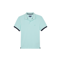 Men Organic Cotton Pique Polo Shirt Solid Pacific front view