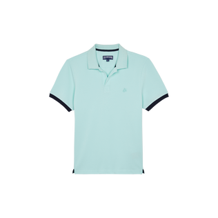 Men Organic Cotton Pique Polo Shirt Solid Pacific front view