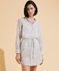 Women Cotton Voile Shirt Dress Dentelles White front worn view