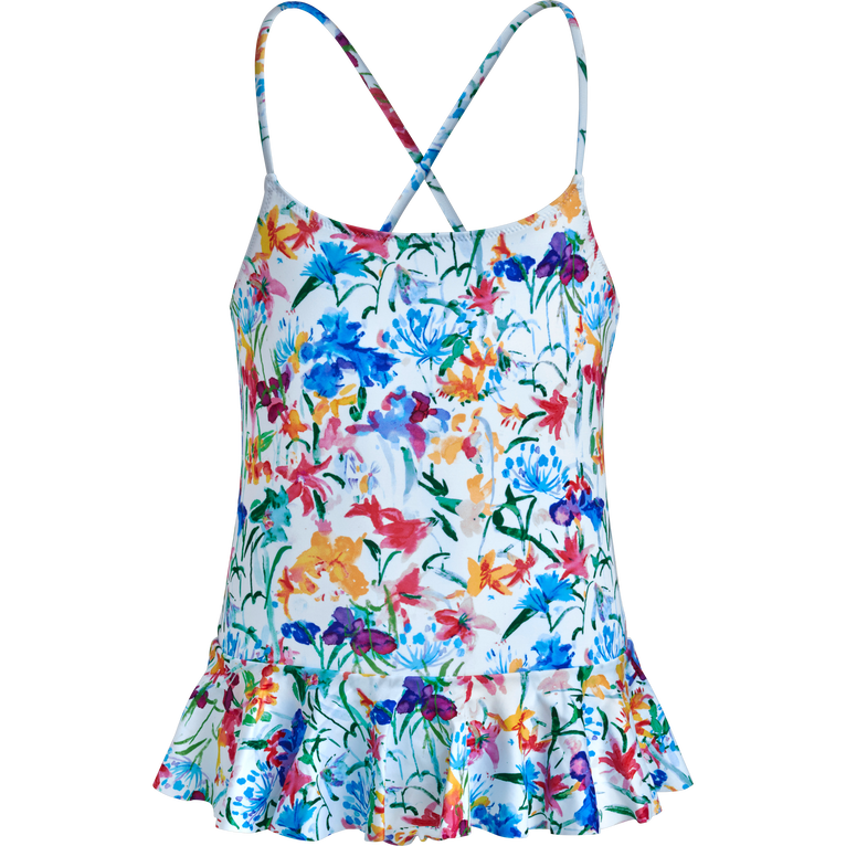 Girls Skirt One-piece Swimsuit Happy Flowers - Swimming Trunk - Grilly - White - Size 14 - Vilebrequin