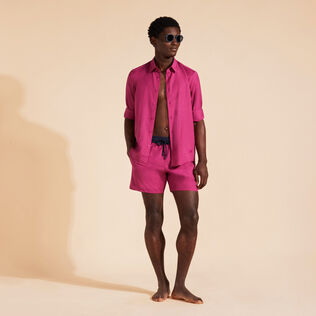 Camisa de lana en color liso para hombre Morado detalles vista 1