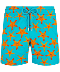 Uomo Classico stretch Stampato - Costume da bagno uomo elasticizzato Starfish Dance, Blu curacao vista frontale