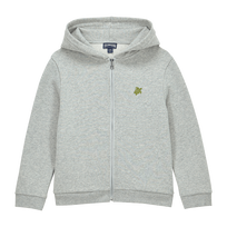 Boys Hooded Front Zip Sweatshirt Placed Embroidery Tortue Back Heather grey front view