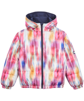 Wendbare Ikat Steppjacke mit Schildkröten-Print für Mädchen Marineblau Vorderansicht