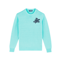 Men Crewneck Cotton and Cashmere Sweater Turtle Acqua front view
