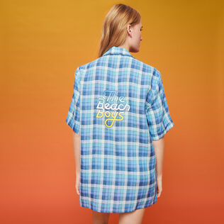 Men Bowling Shirt Checks - Vilebrequin x The Beach Boys Navy details view 4